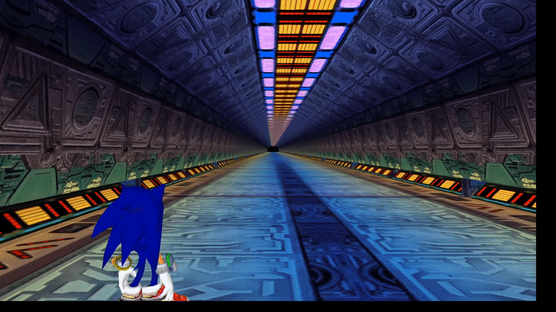 Sonic the Hedgehog stands in a long starship-like hallway. He is surprised when Shadow the Hedgehog walks up from behind him and begins to speak "You never cease to surprise me blue hedgehog. I thought that the capsule you were in exploded in space." 

Sonic replies, "You know, what can I say... I die hard!"