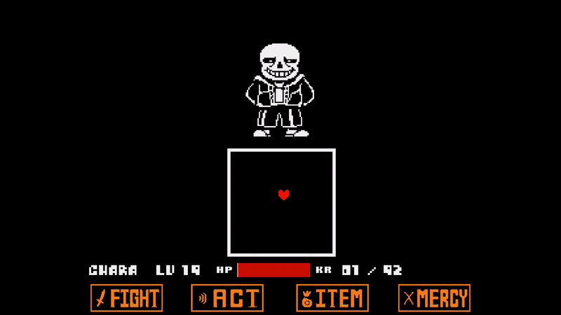 Sans the skeleton sleeps soundly, standing up, in the center of a screen with a battle UI overlay.